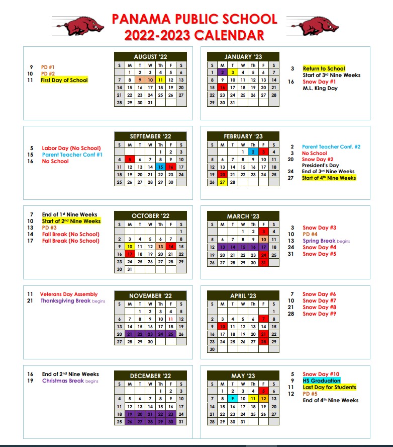 Panama Public Schools - School Calendar 2023-2024